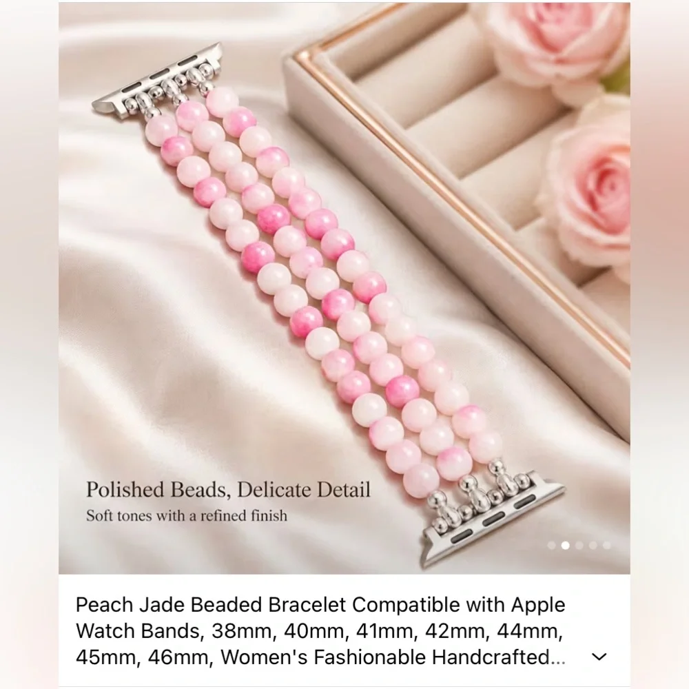 Handcrafted Pink Peach Jade Beaded Watch Band for Women